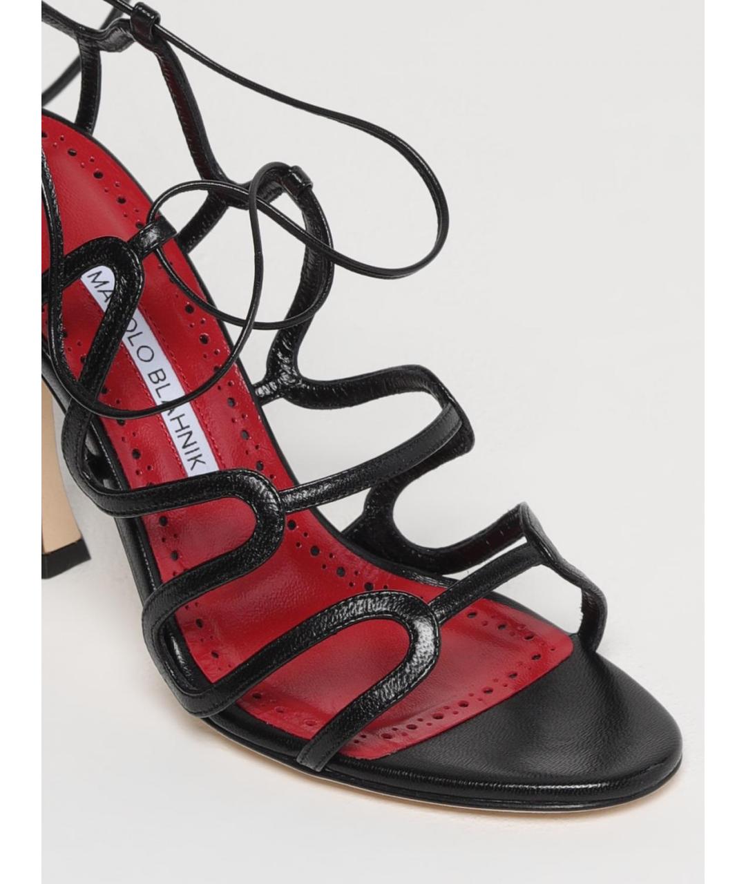 MANOLO BLAHNIK Черные кожаные босоножки, фото 4