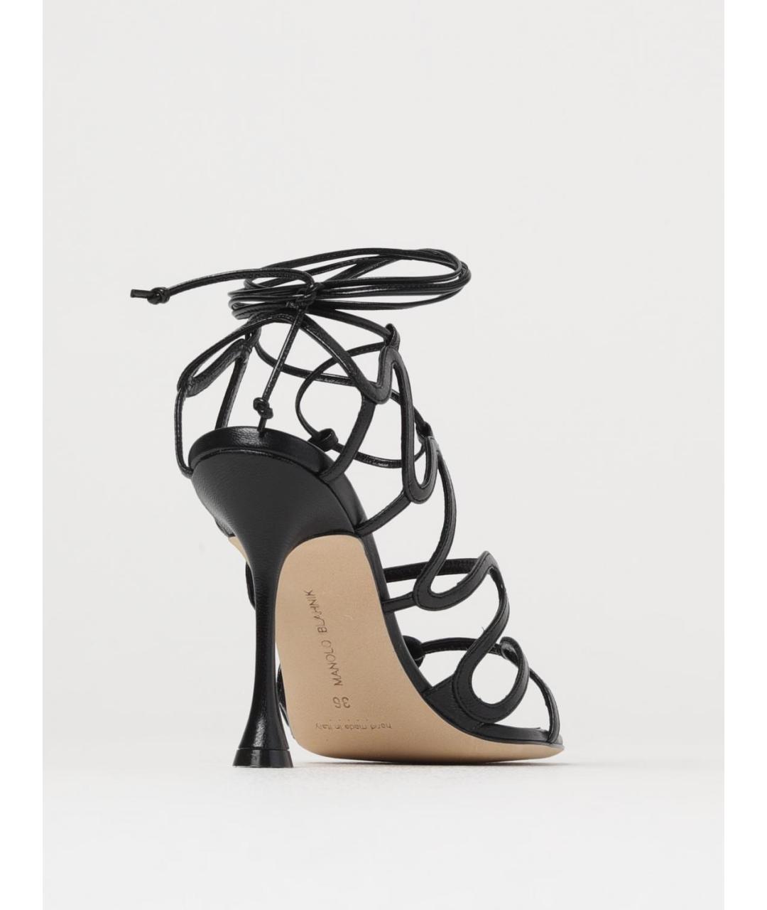 MANOLO BLAHNIK Черные кожаные босоножки, фото 3