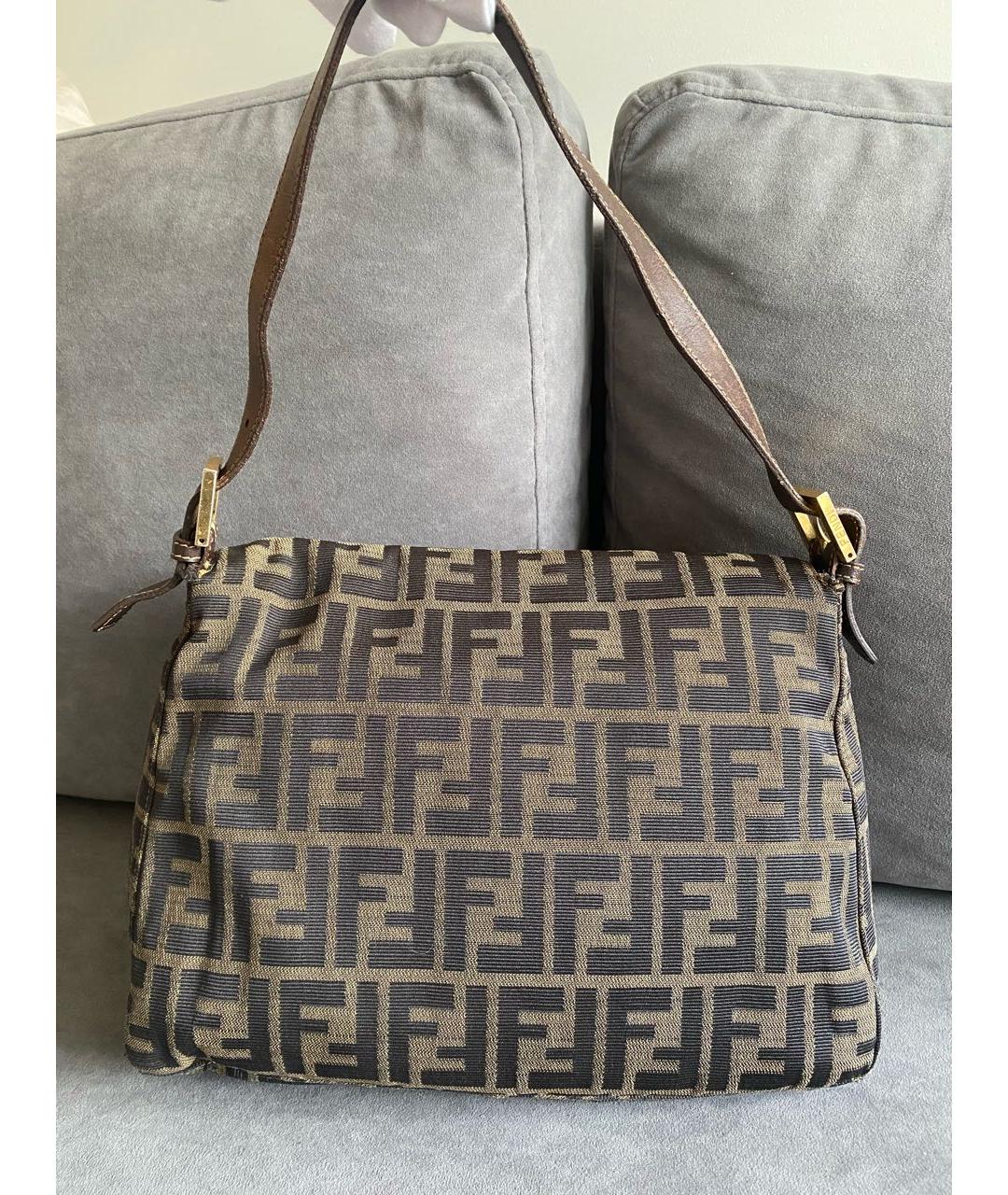 FENDI Коричневая тканевая сумка с короткими ручками, фото 3