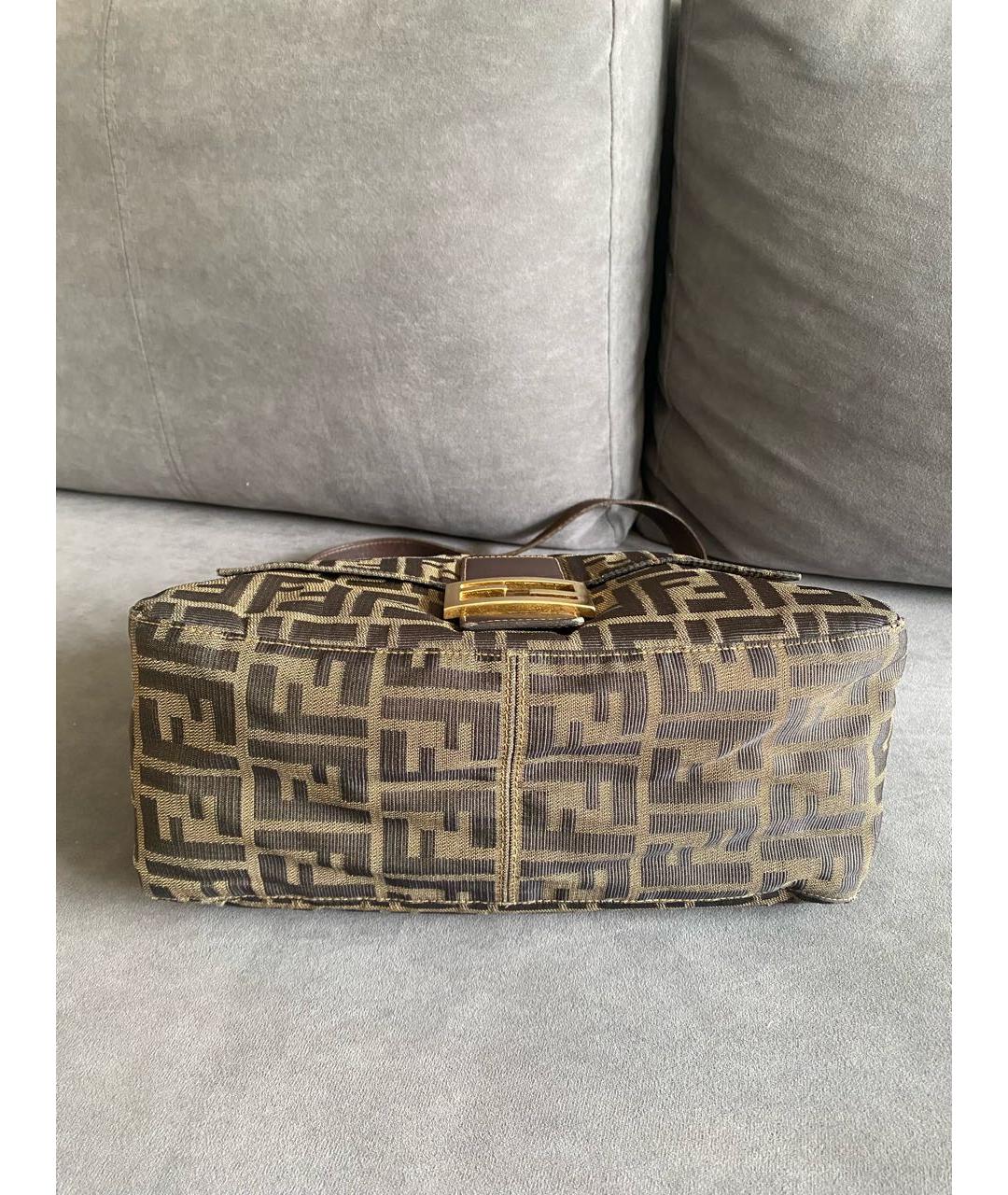 FENDI Коричневая тканевая сумка с короткими ручками, фото 6
