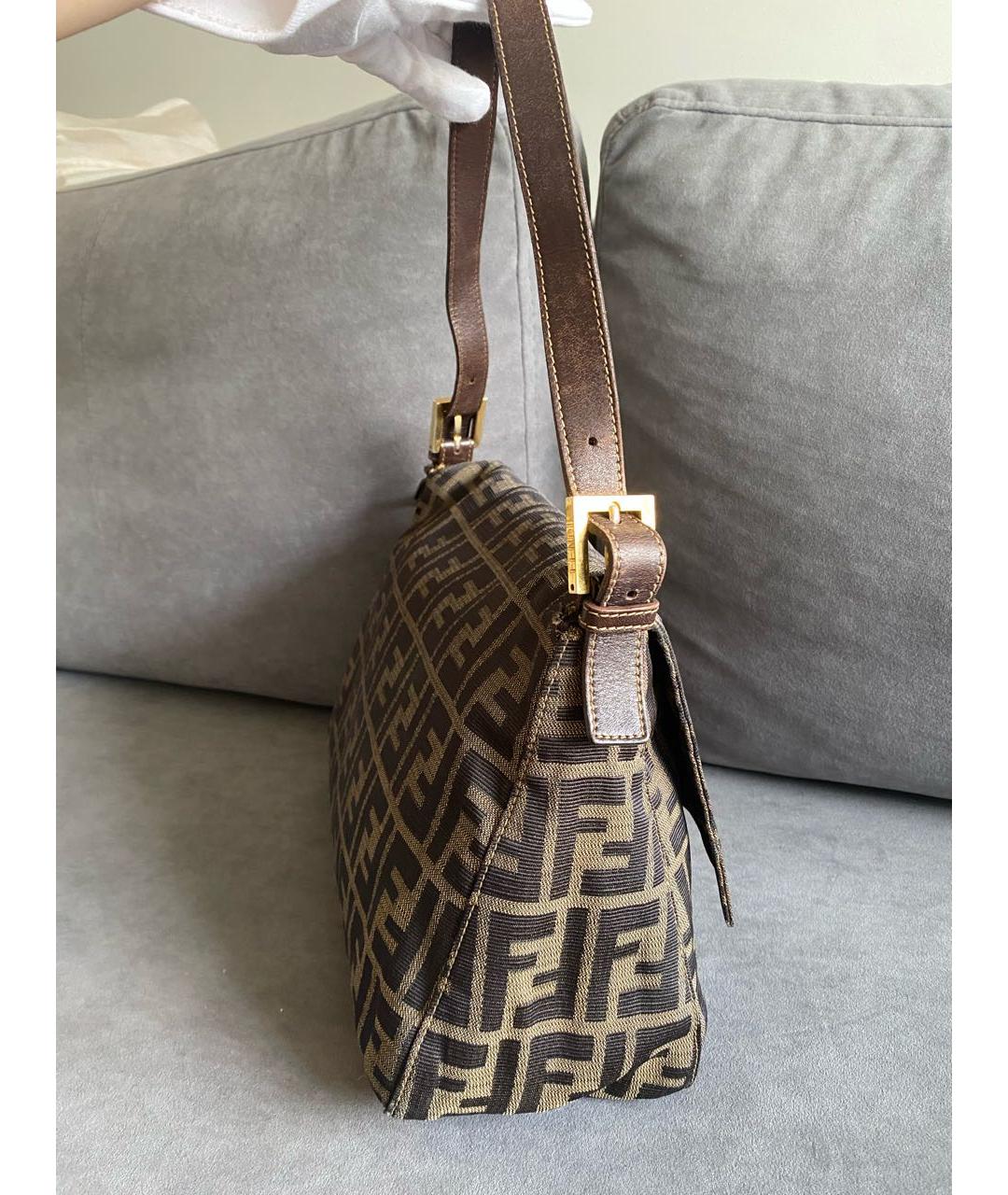 FENDI Коричневая тканевая сумка с короткими ручками, фото 5