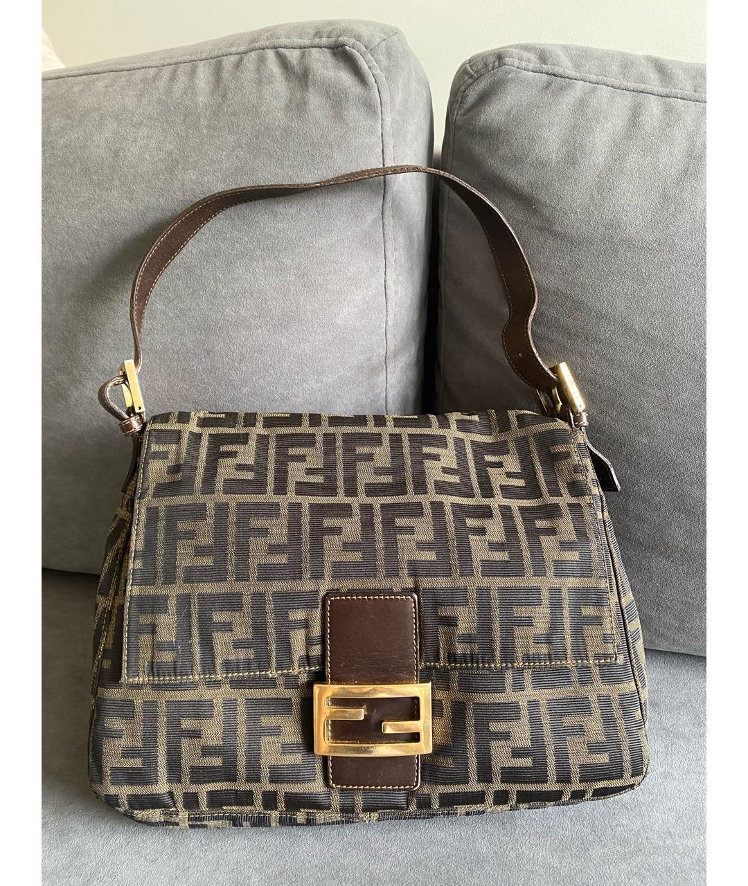 FENDI Коричневая тканевая сумка с короткими ручками, фото 9
