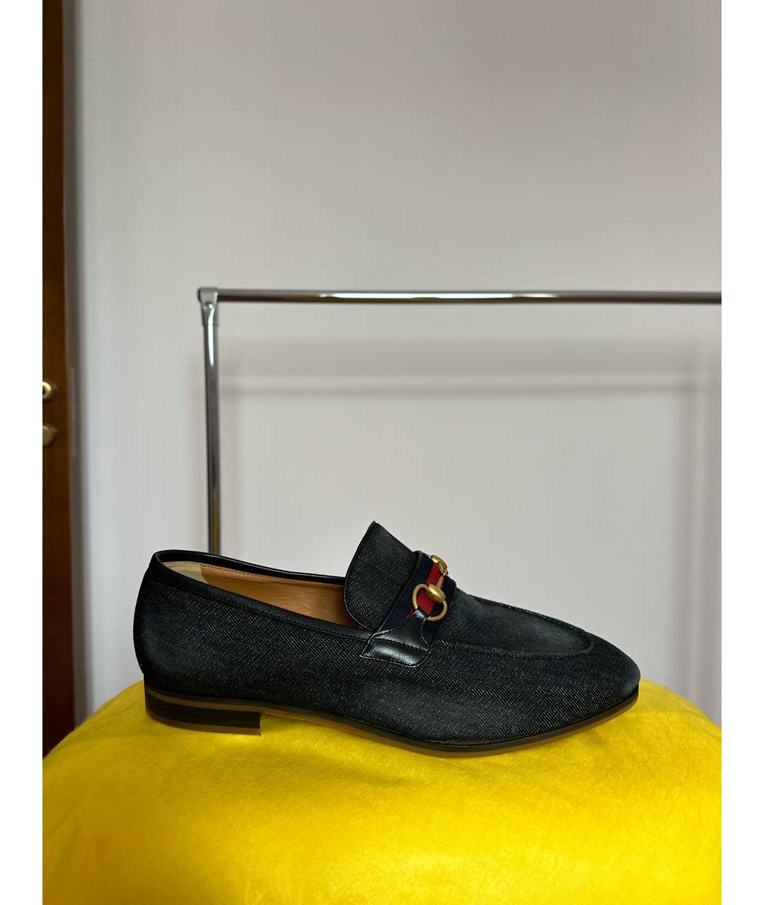 GUCCI Черные текстильные лоферы, фото 8