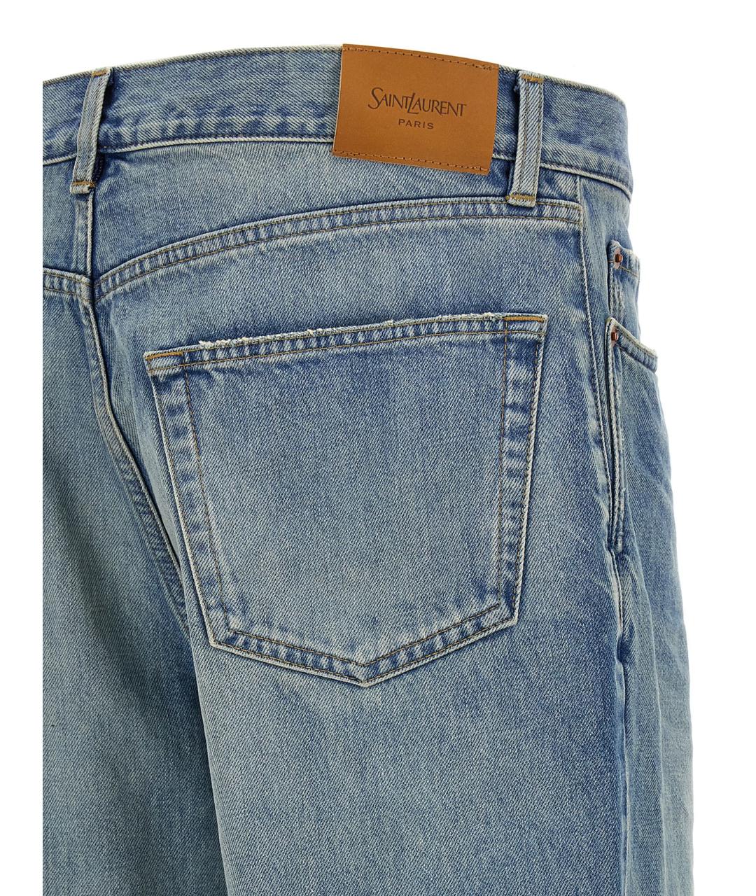 SAINT LAURENT Голубые хлопковые прямые джинсы, фото 4