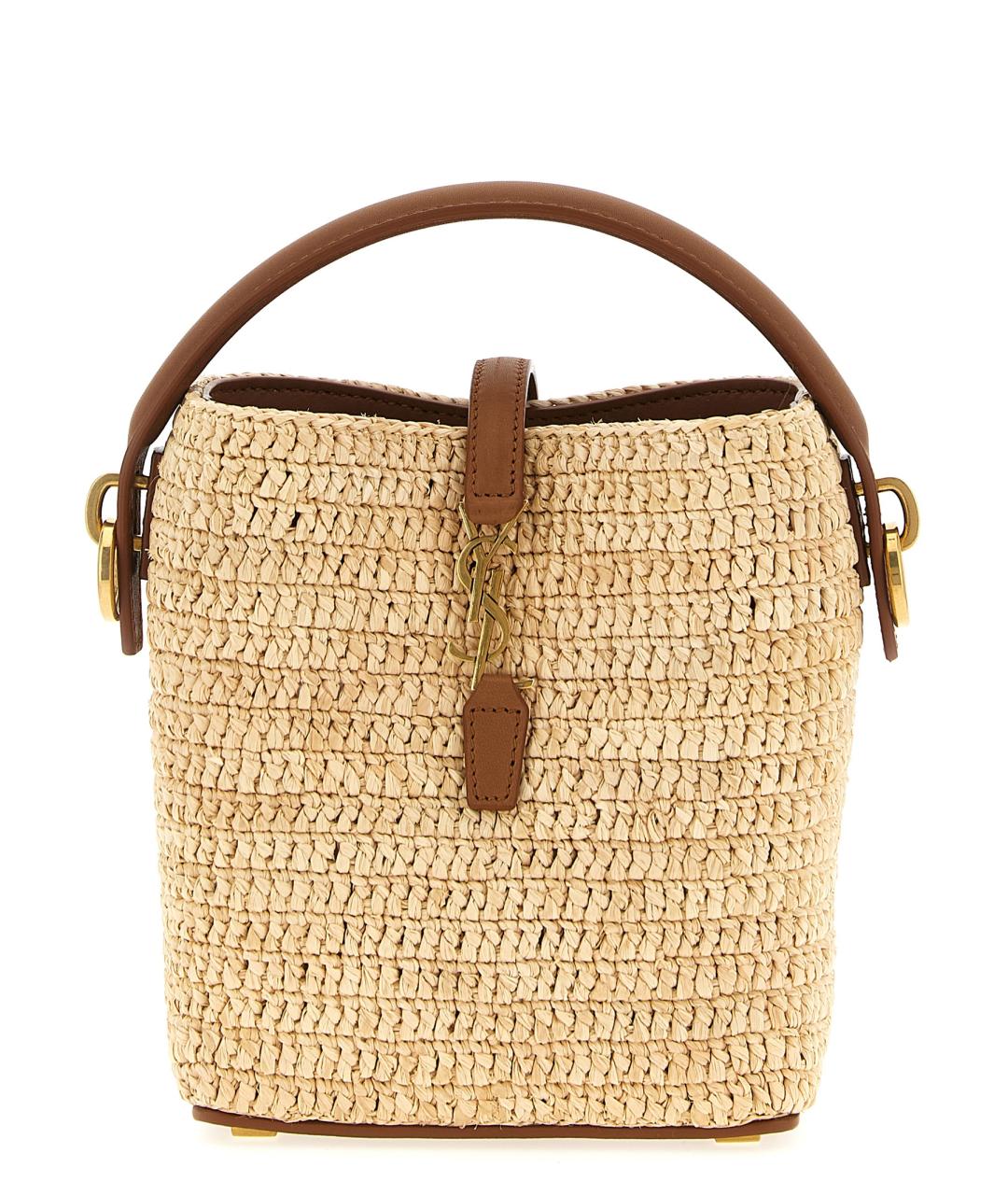 SAINT LAURENT Бежевая пелетеная сумка через плечо, фото 1