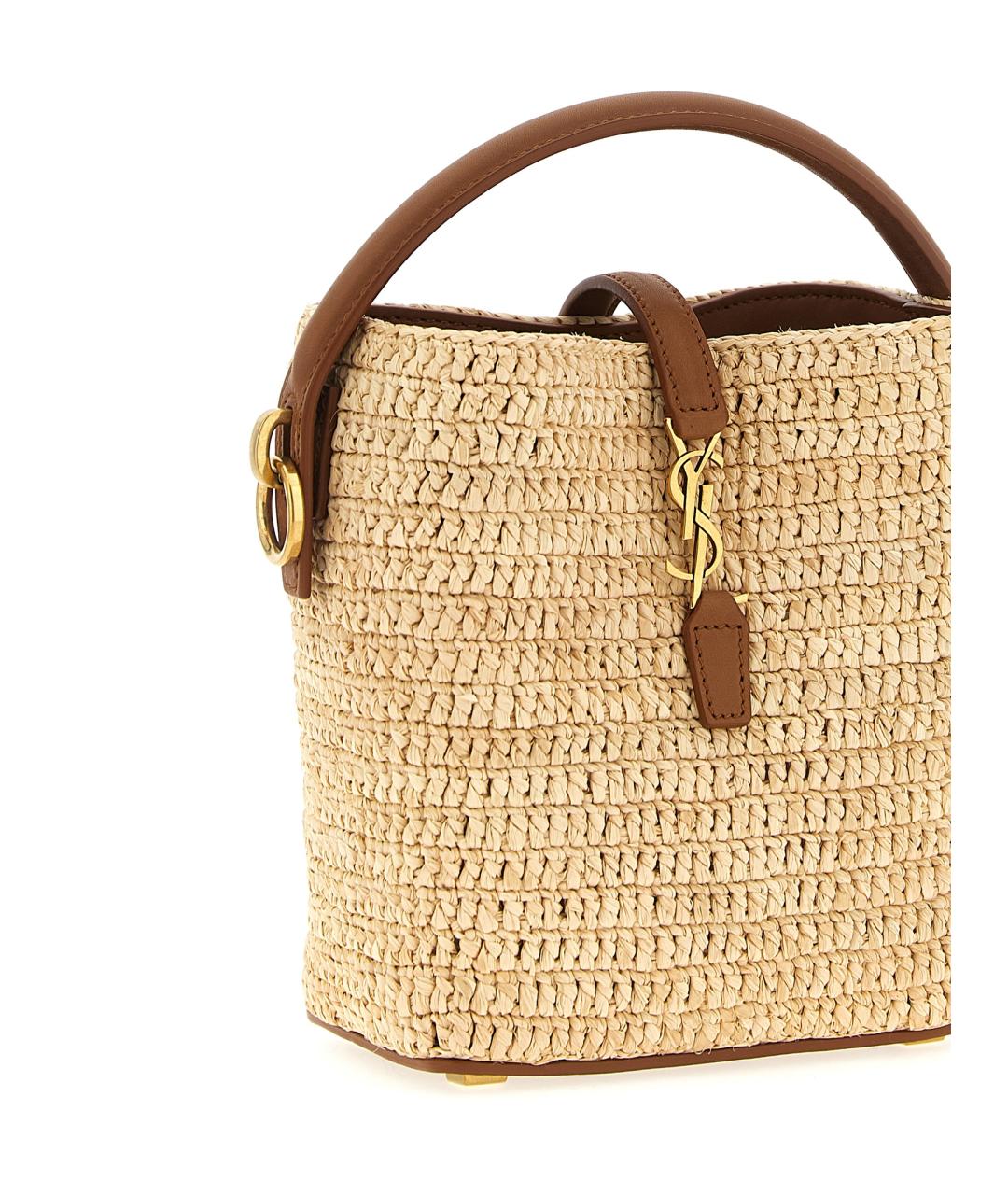 SAINT LAURENT Бежевая пелетеная сумка через плечо, фото 3