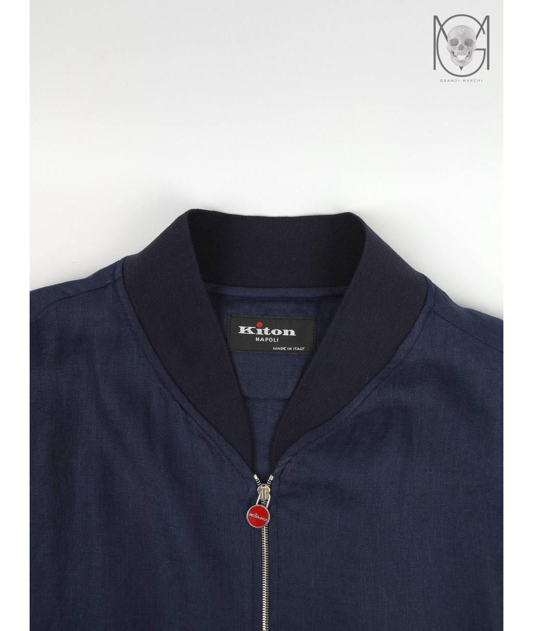 KITON Темно-синяя льняная куртка, фото 8