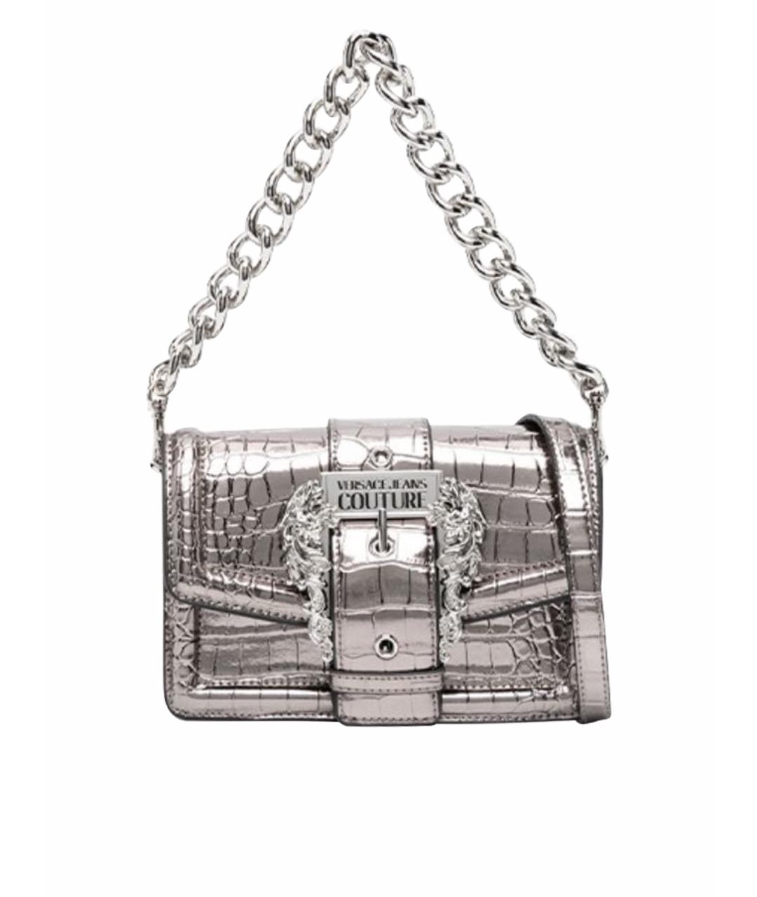 VERSACE JEANS COUTURE Серебряная кожаная сумка с короткими ручками, фото 1