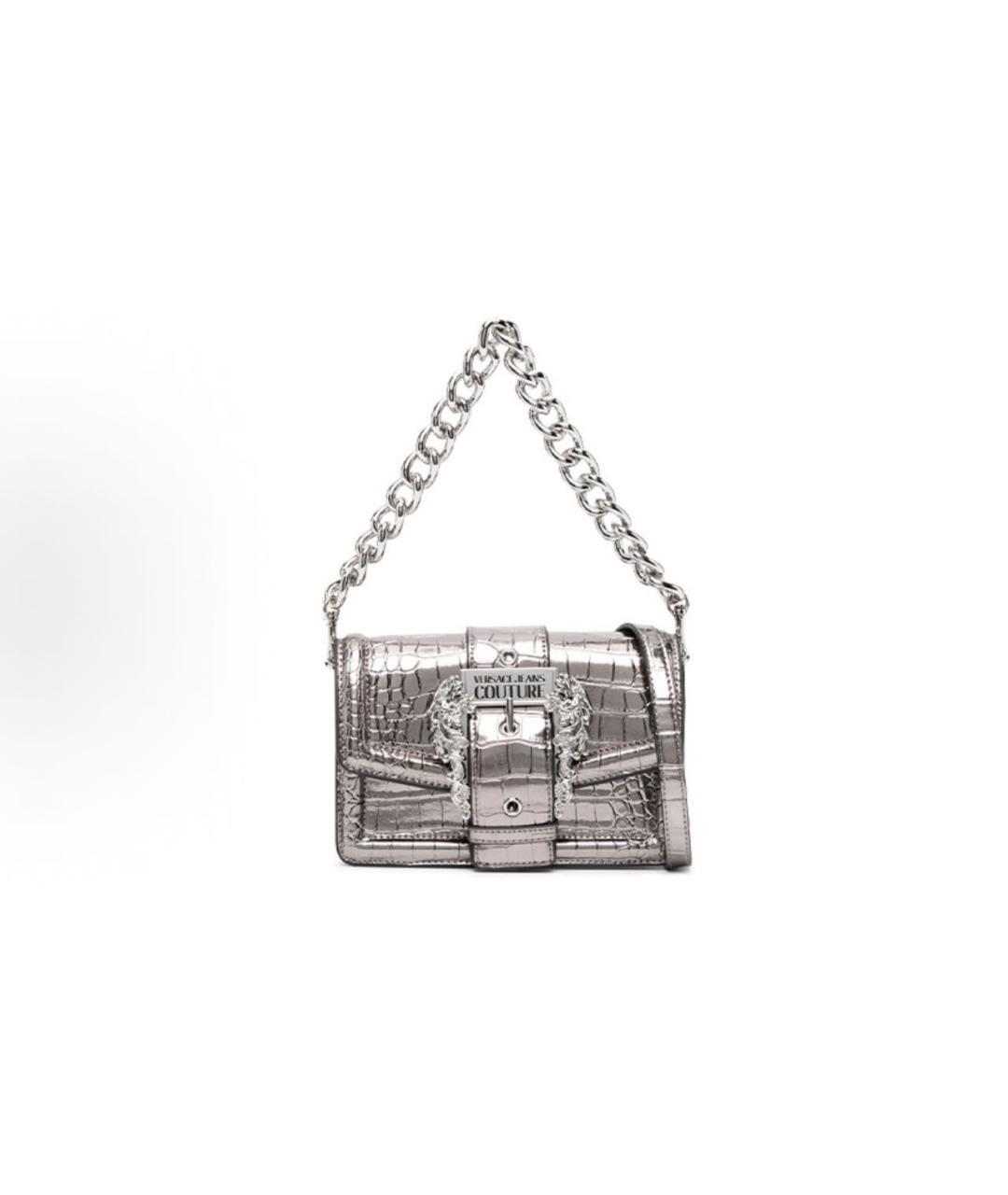 VERSACE JEANS COUTURE Серебряная кожаная сумка с короткими ручками, фото 5