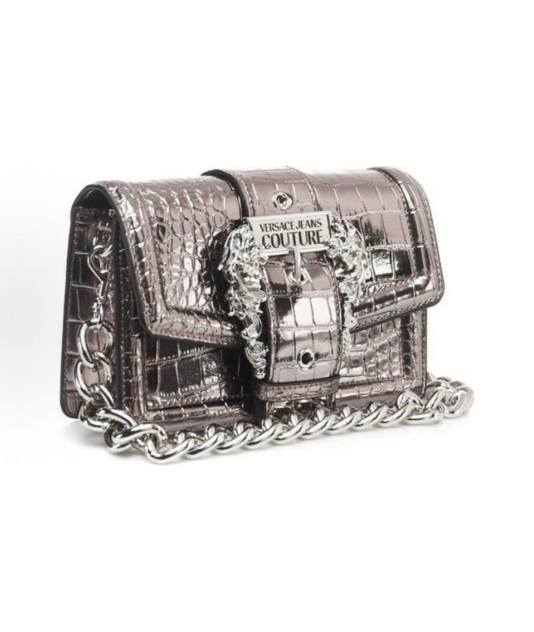 VERSACE JEANS COUTURE Серебряная кожаная сумка с короткими ручками, фото 2