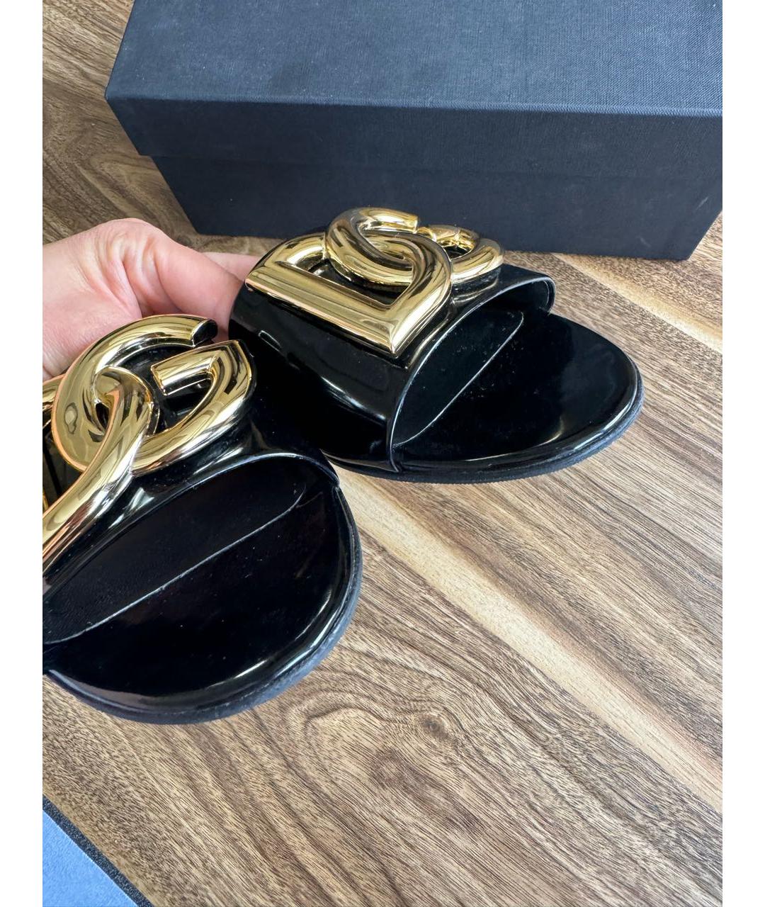DOLCE&GABBANA Черные шлепанцы из лакированной кожи, фото 5