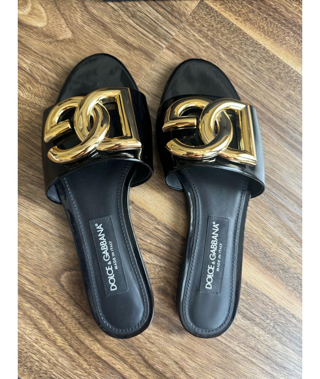 DOLCE&GABBANA Черные шлепанцы из лакированной кожи, фото 8