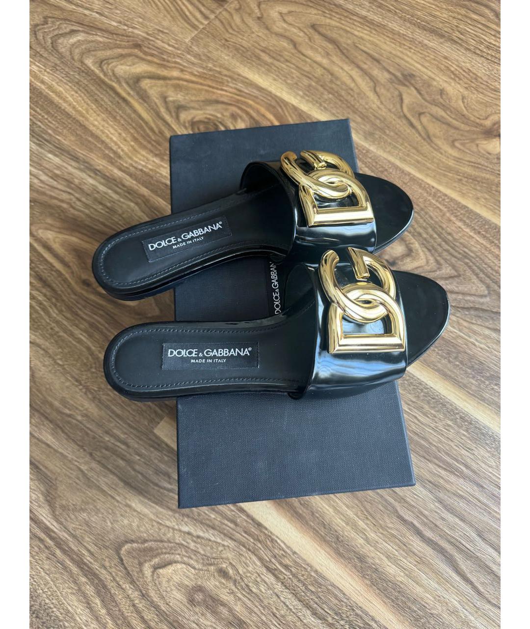 DOLCE&GABBANA Черные шлепанцы из лакированной кожи, фото 3