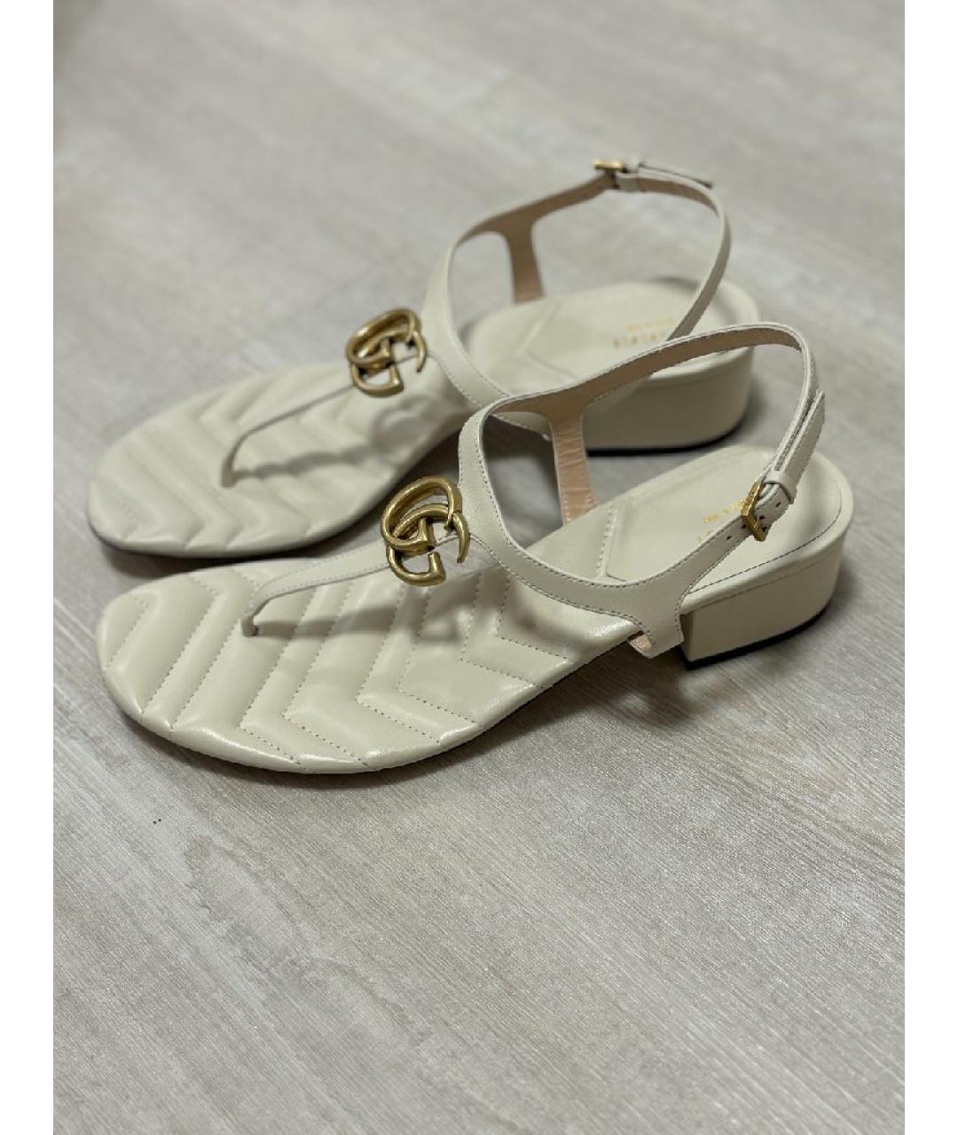 GUCCI Белые кожаные сандалии, фото 4