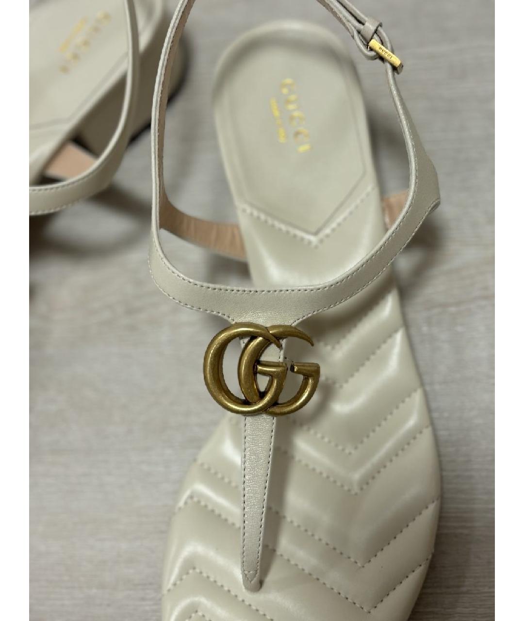 GUCCI Белые кожаные сандалии, фото 5