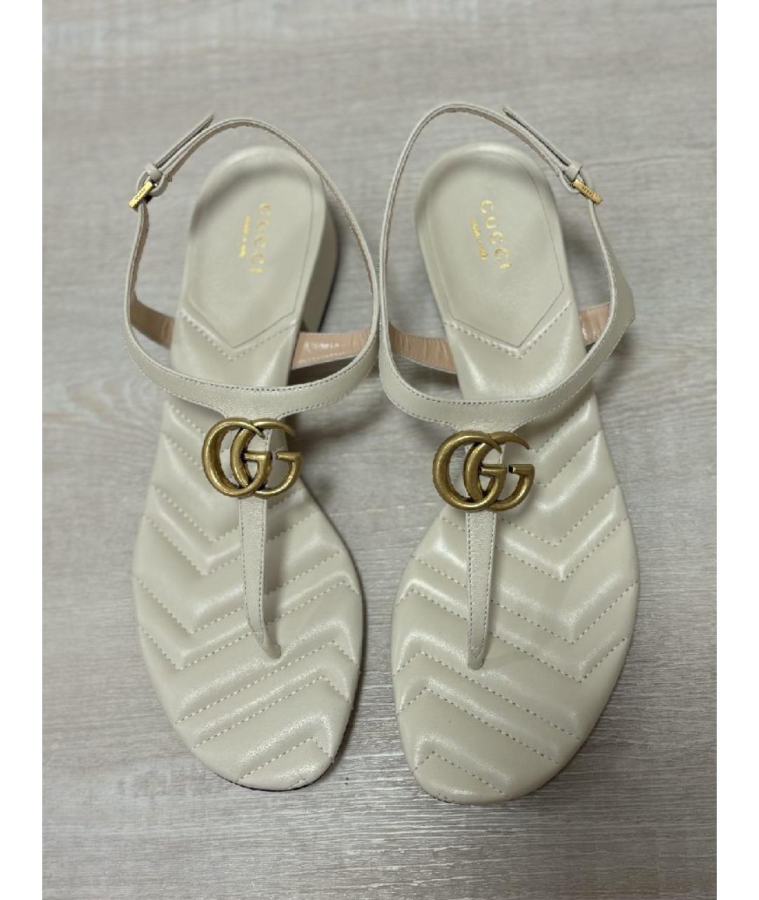 GUCCI Белые кожаные сандалии, фото 6