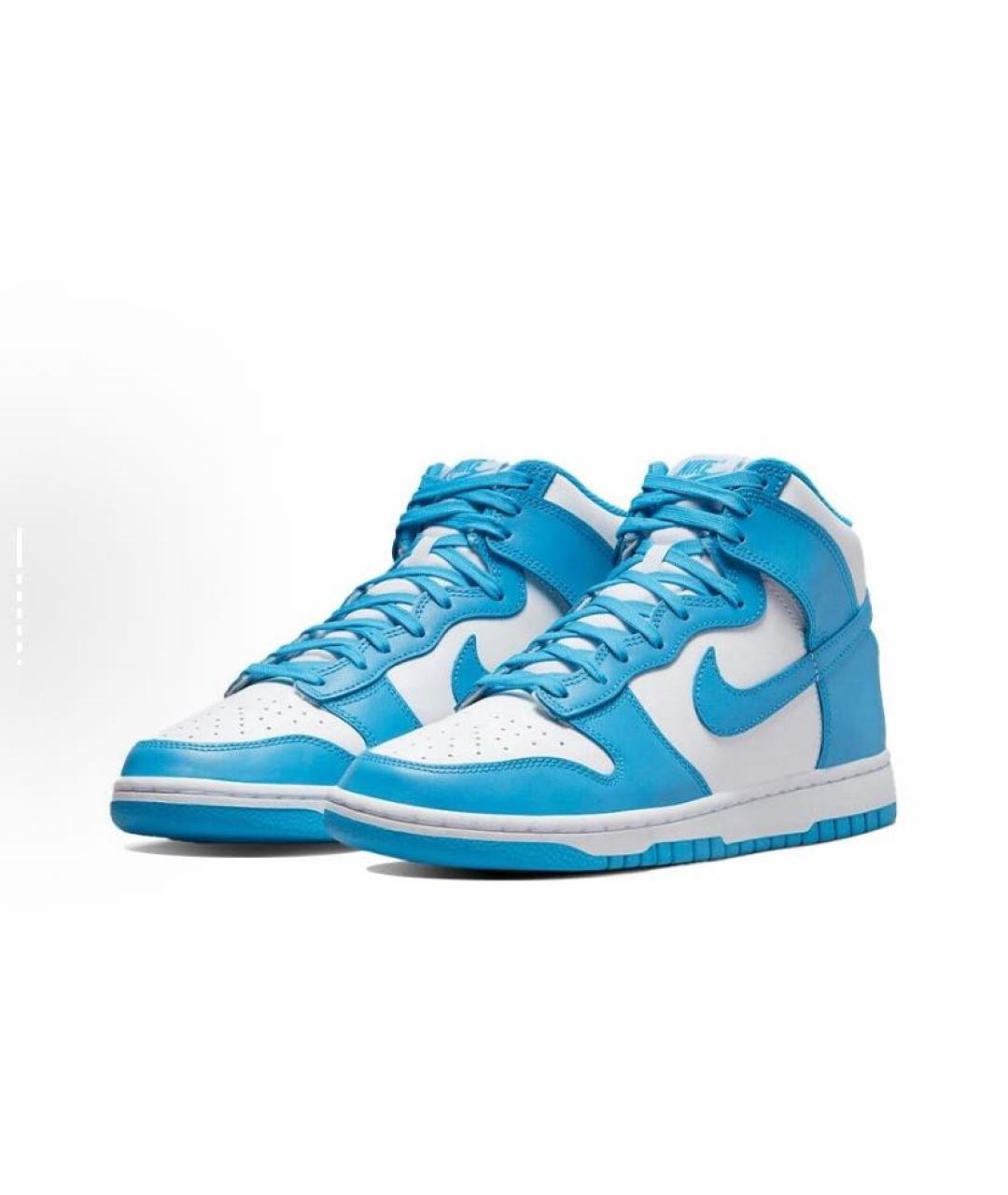 NIKE Голубые кожаные высокие кроссовки / кеды, фото 5