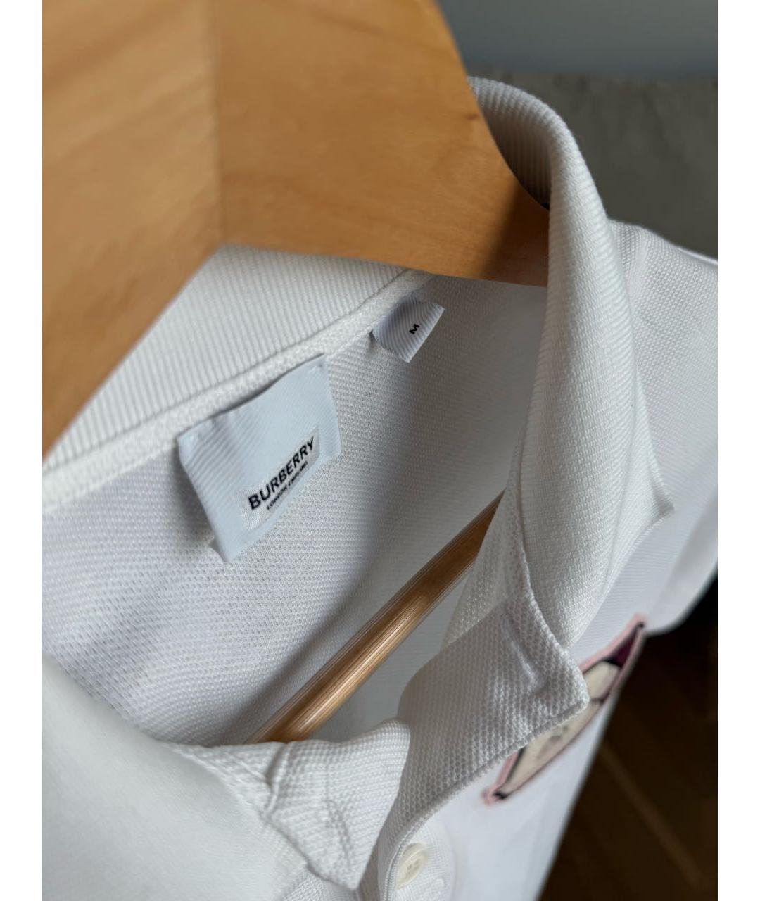 BURBERRY Белое хлопковое поло с коротким рукавом, фото 3