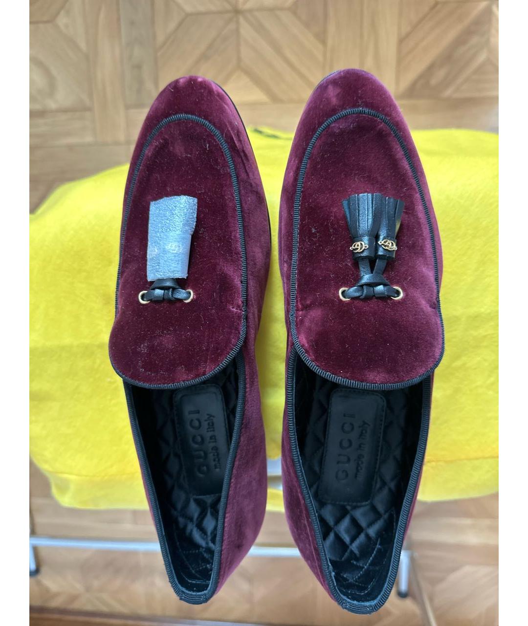 GUCCI Бордовые бархатные лоферы, фото 3