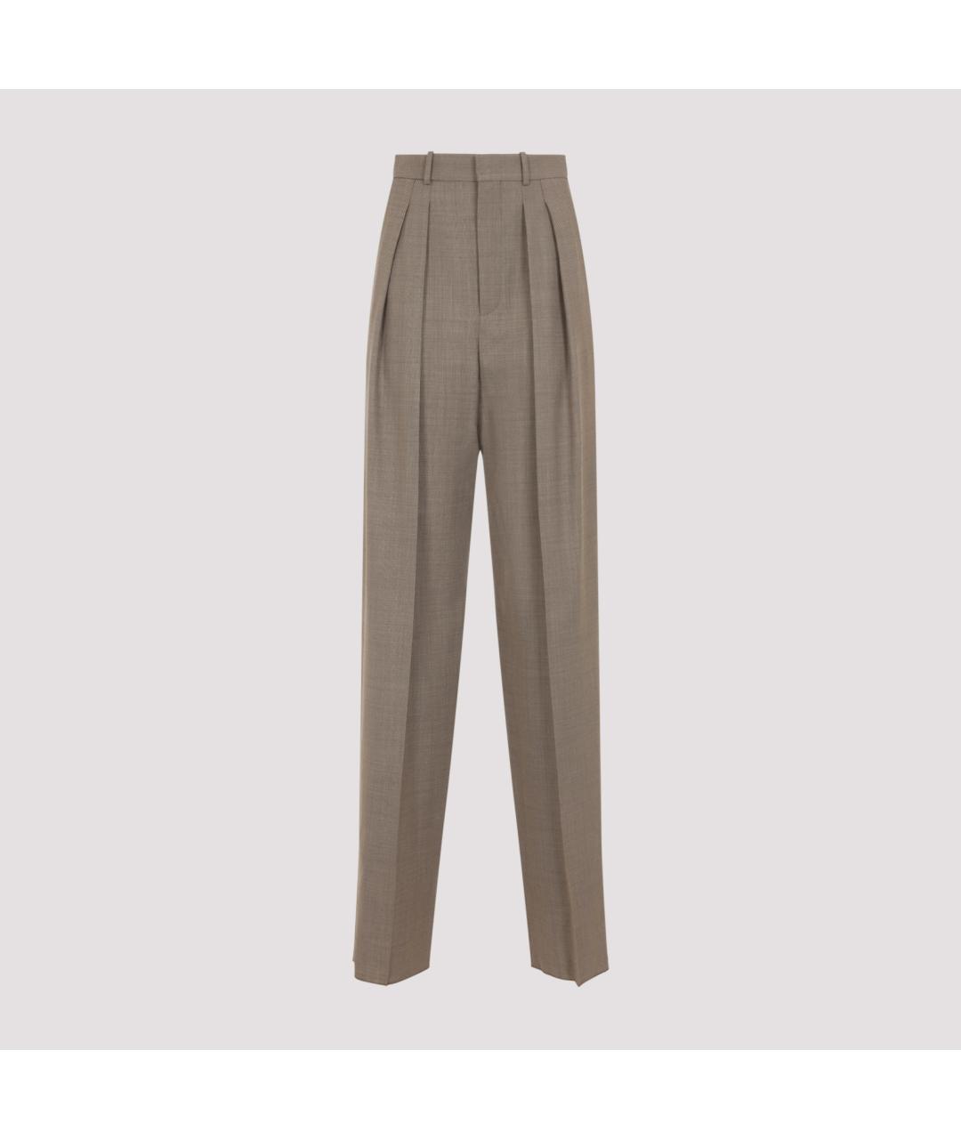 SAINT LAURENT Бежевые шерстяные прямые брюки, фото 3