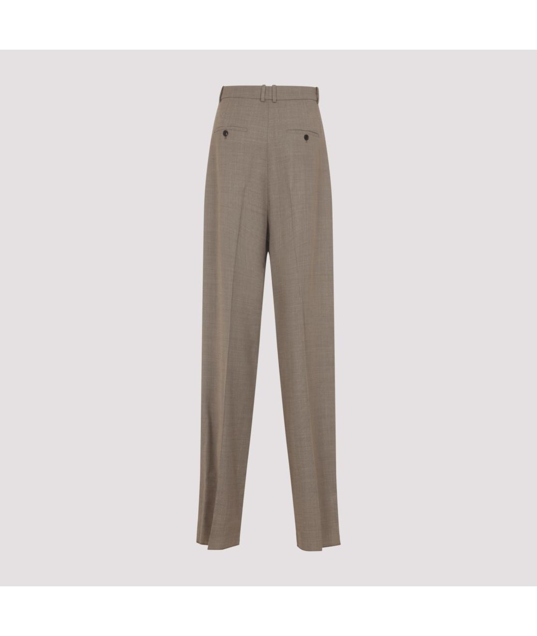 SAINT LAURENT Бежевые шерстяные прямые брюки, фото 4