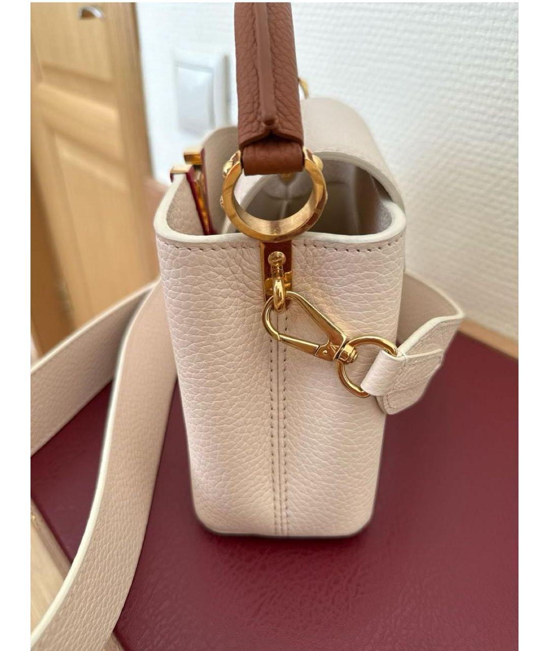 LOUIS VUITTON Бежевая кожаная сумка с короткими ручками, фото 5