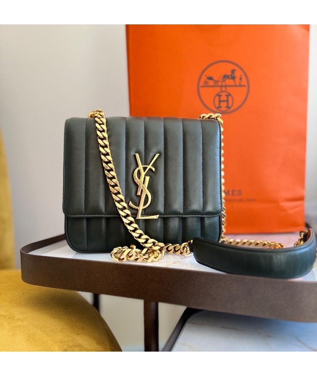 SAINT LAURENT Зеленая кожаная сумка через плечо, фото 7