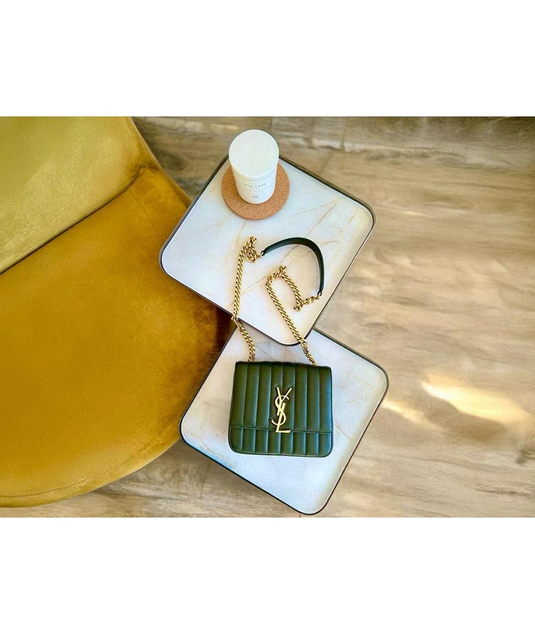 SAINT LAURENT Зеленая кожаная сумка через плечо, фото 2