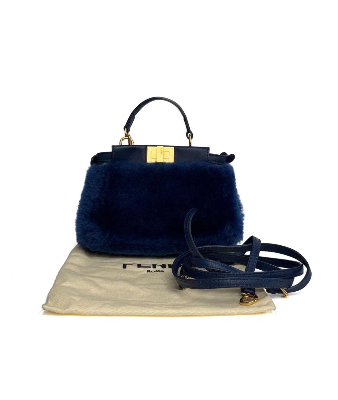 FENDI Темно-синяя шерстяная сумка с короткими ручками, фото 2