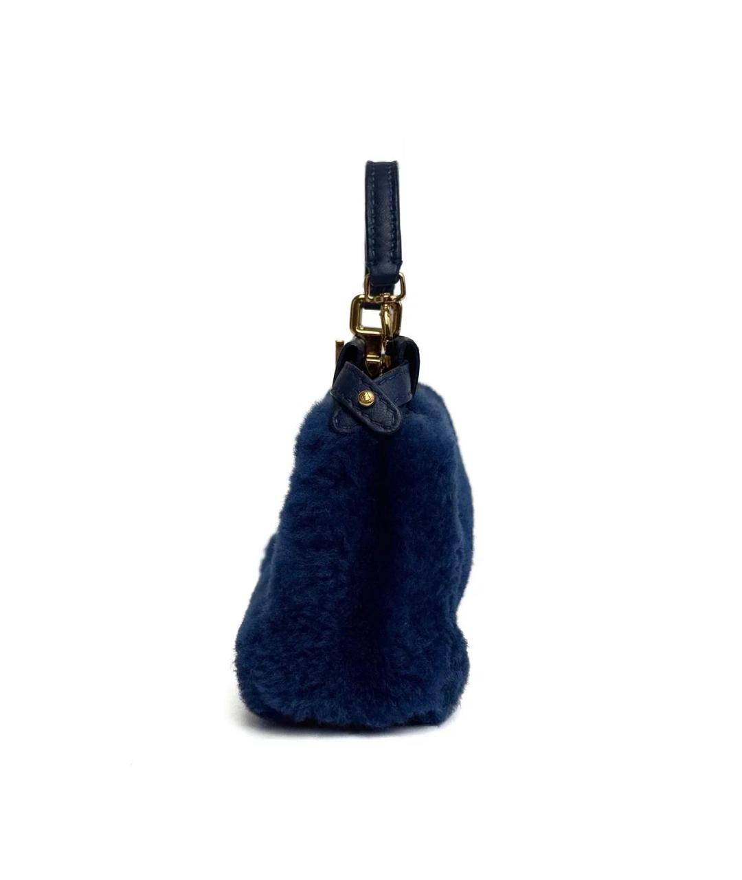 FENDI Темно-синяя шерстяная сумка с короткими ручками, фото 3