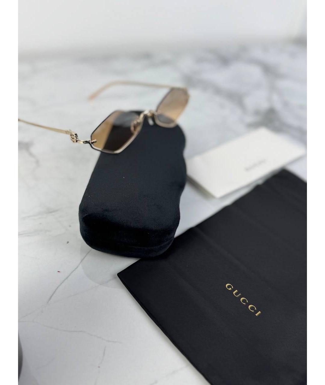 GUCCI Коричневые металлические солнцезащитные очки, фото 3