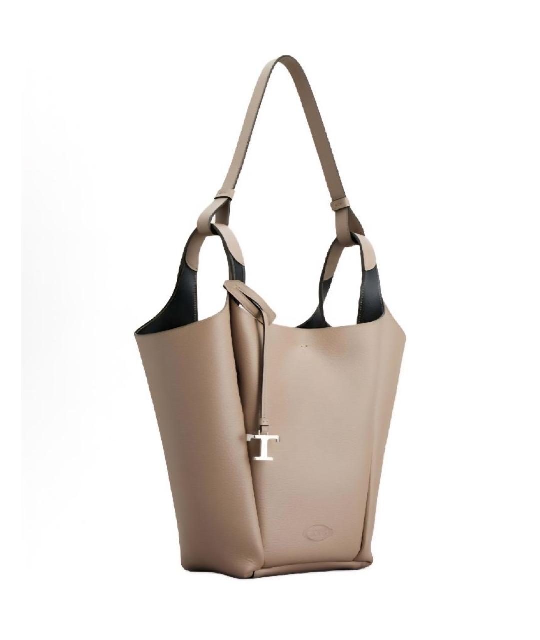 TOD'S Бежевая кожаная сумка тоут, фото 5