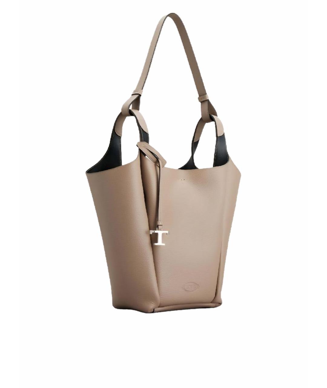 TOD'S Бежевая кожаная сумка тоут, фото 1