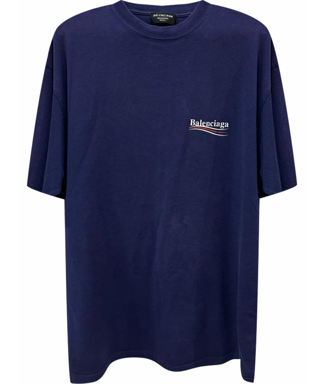BALENCIAGA Синяя хлопковая футболка, фото 1