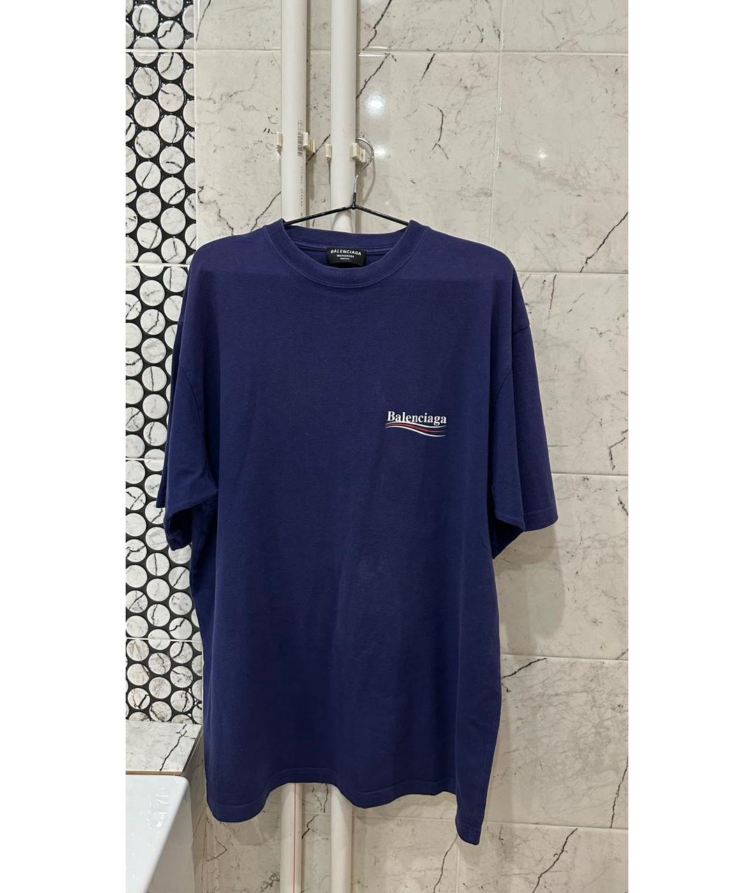 BALENCIAGA Синяя хлопковая футболка, фото 2