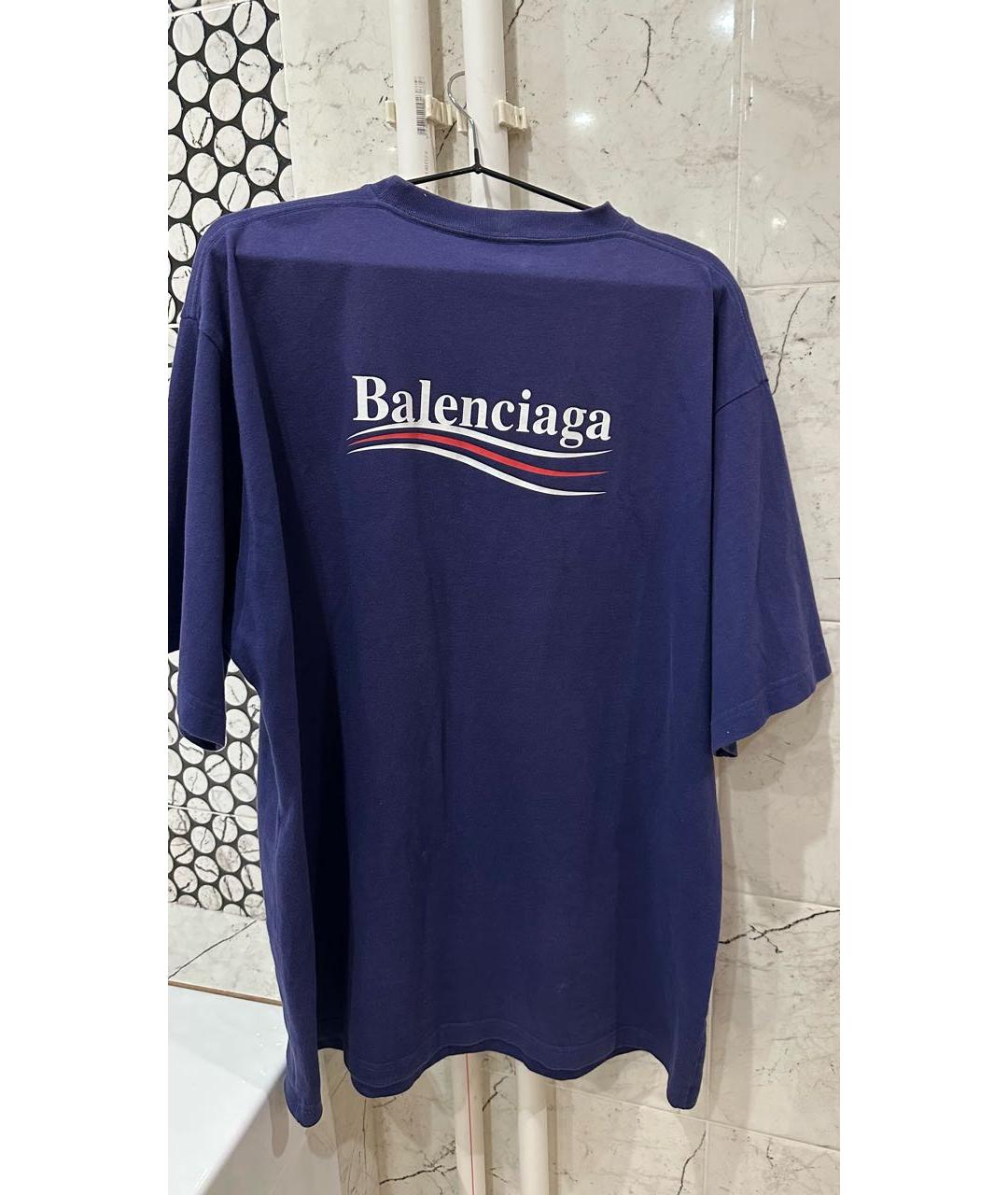 BALENCIAGA Синяя хлопковая футболка, фото 5