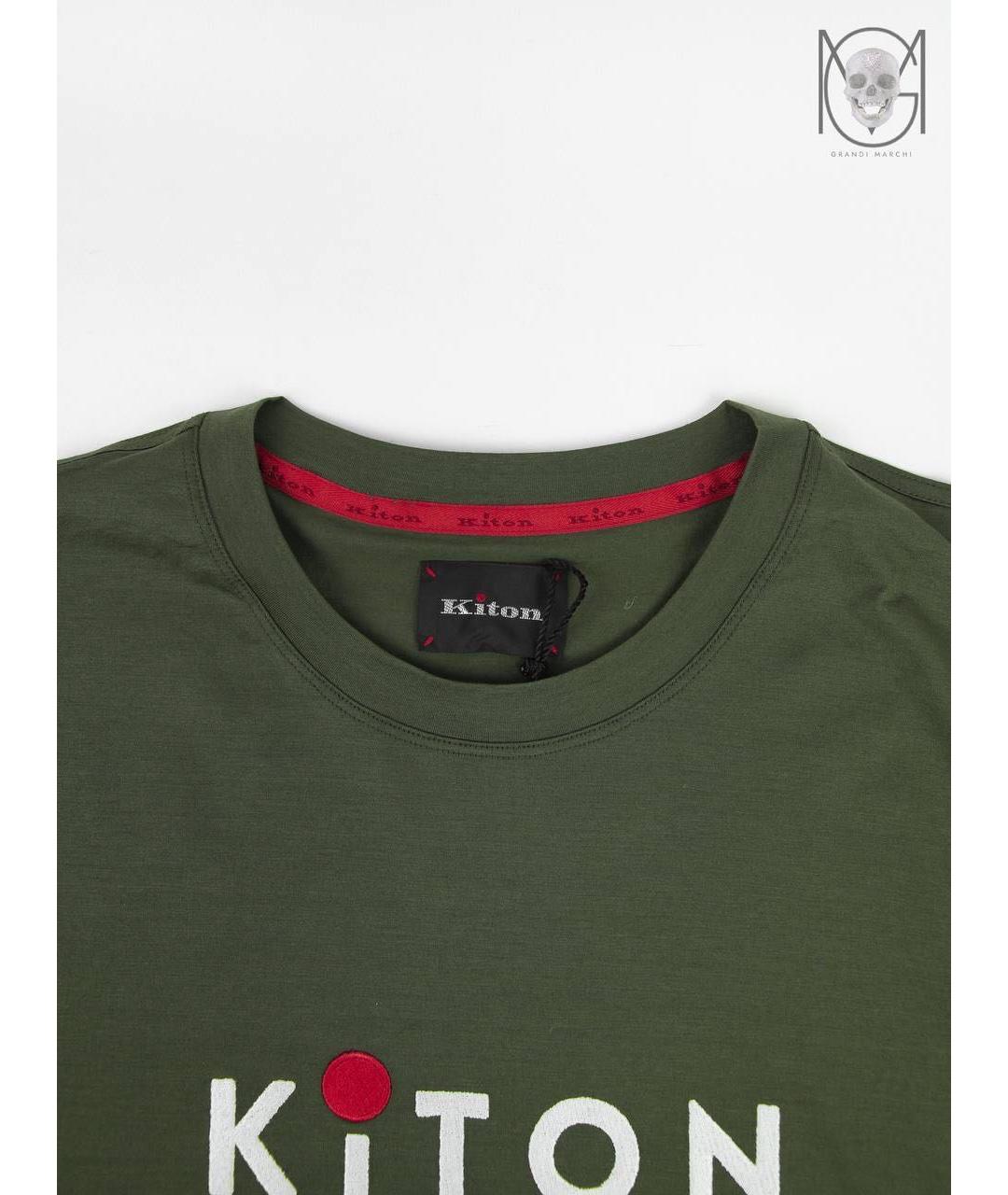 KITON Хаки хлопковая футболка, фото 7