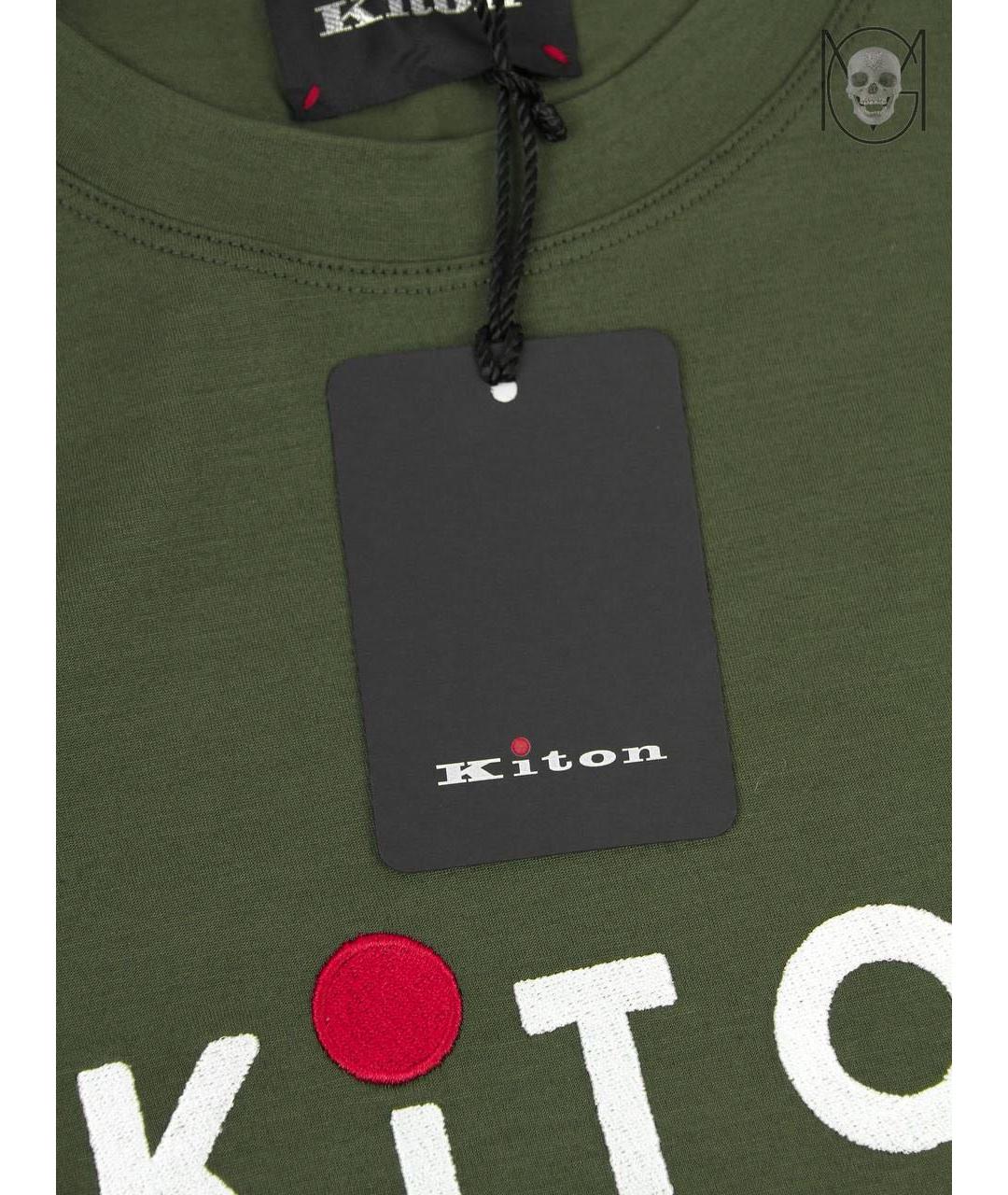 KITON Хаки хлопковая футболка, фото 3