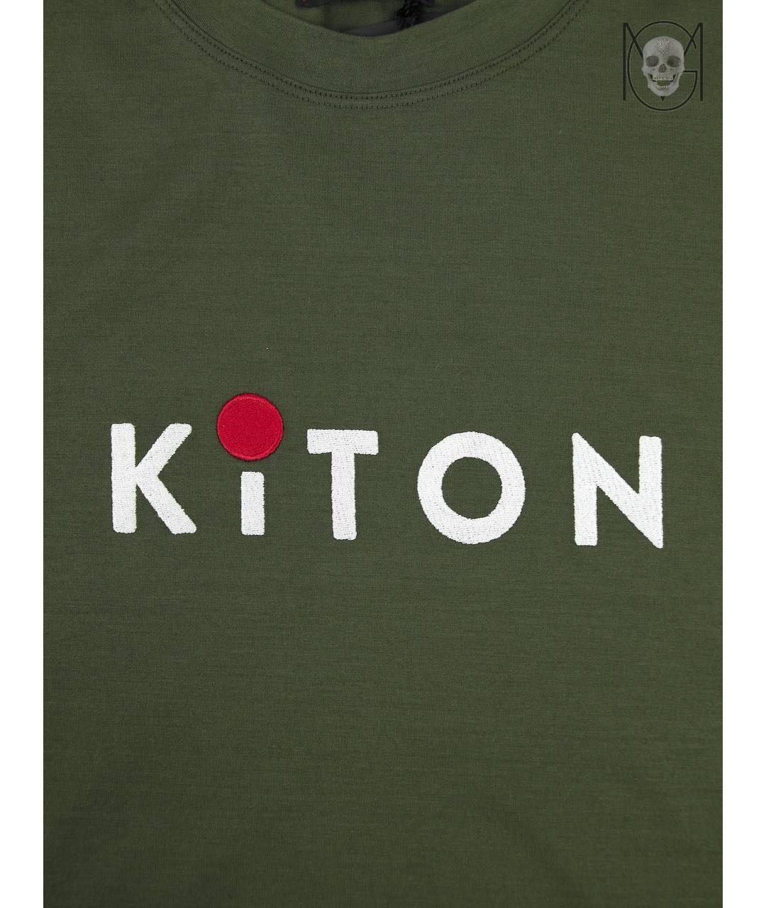 KITON Хаки хлопковая футболка, фото 5