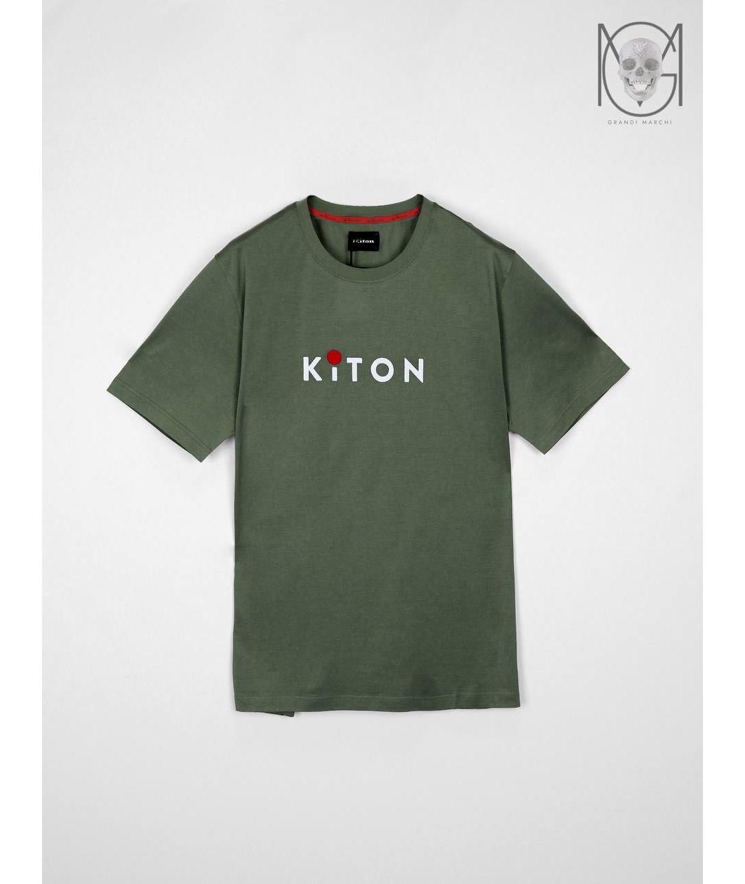 KITON Хаки хлопковая футболка, фото 9