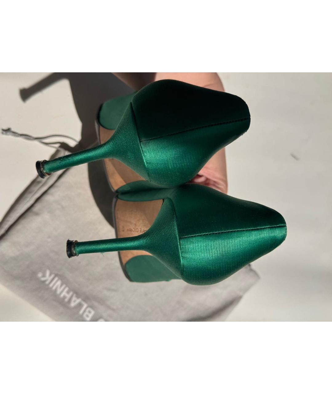 MANOLO BLAHNIK Зеленые текстильные туфли, фото 4