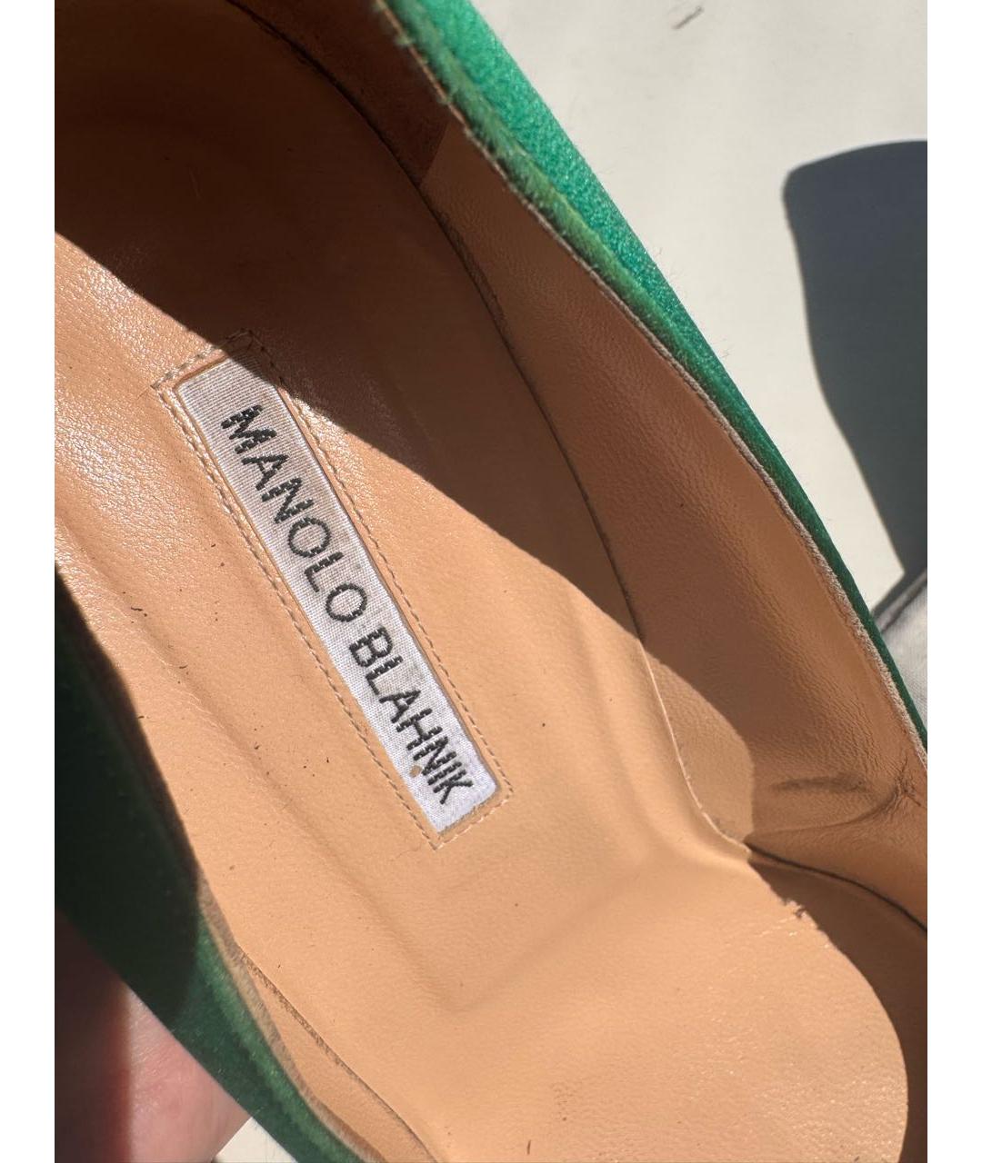MANOLO BLAHNIK Зеленые текстильные туфли, фото 6
