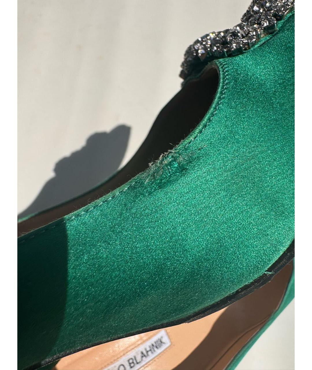 MANOLO BLAHNIK Зеленые текстильные туфли, фото 8