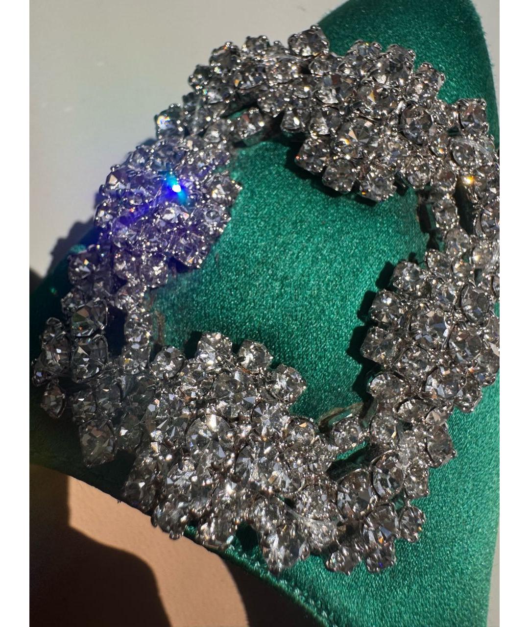 MANOLO BLAHNIK Зеленые текстильные туфли, фото 5