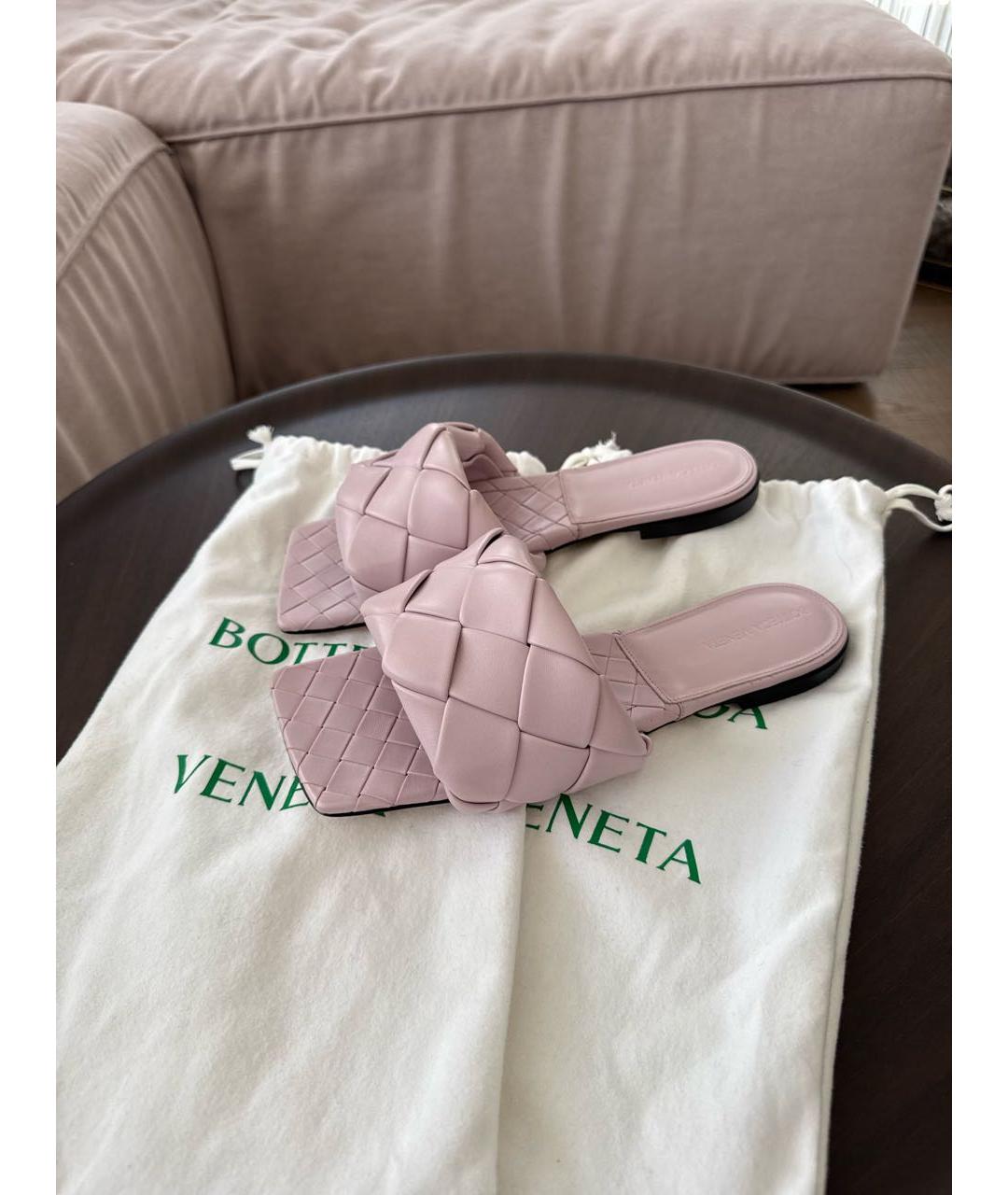 BOTTEGA VENETA Розовые кожаные шлепанцы, фото 6