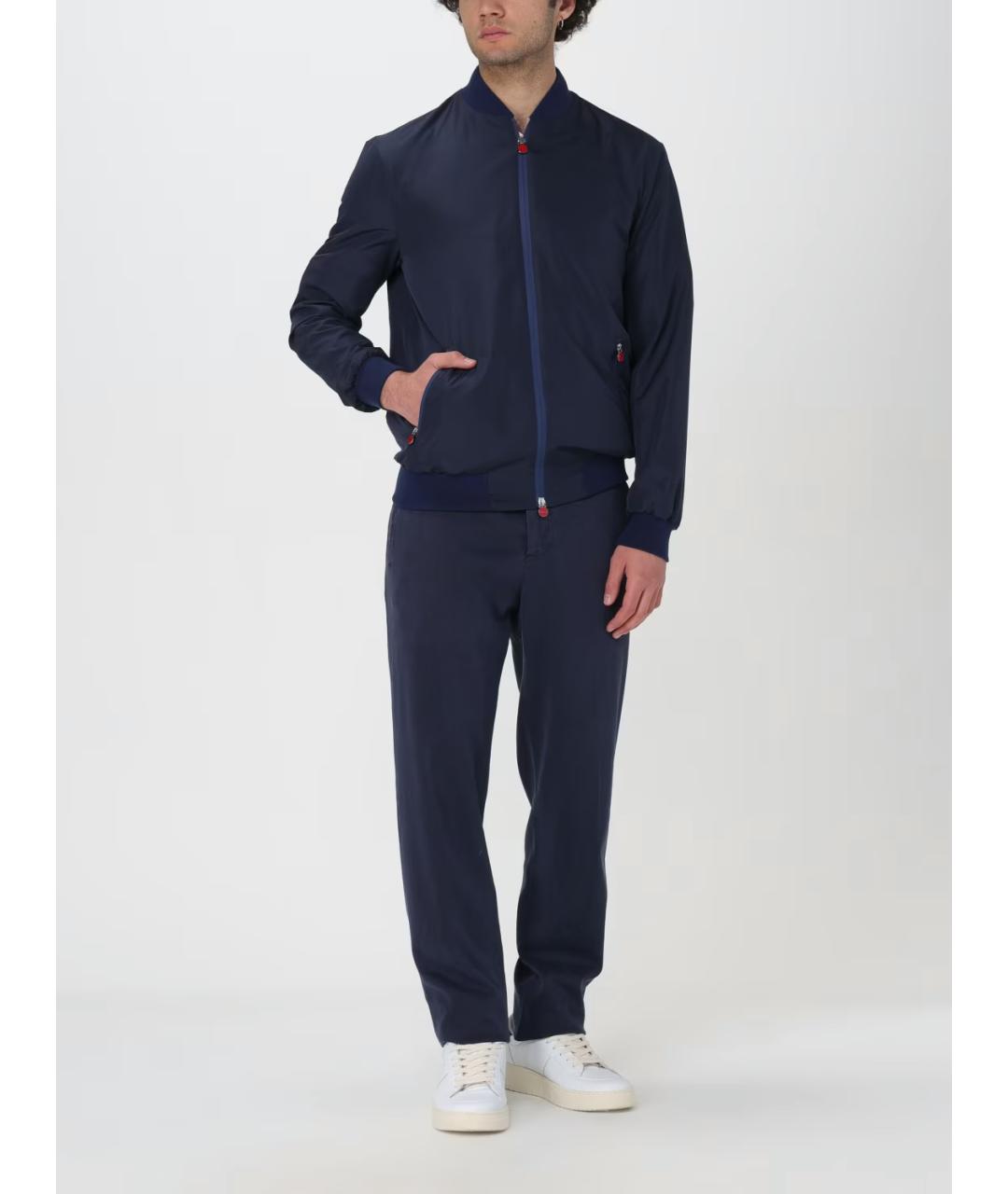 KITON Синие хлопко-эластановые повседневные брюки, фото 3