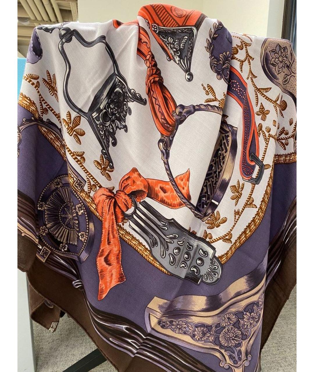 HERMES Фиолетовый кашемировый платок, фото 2