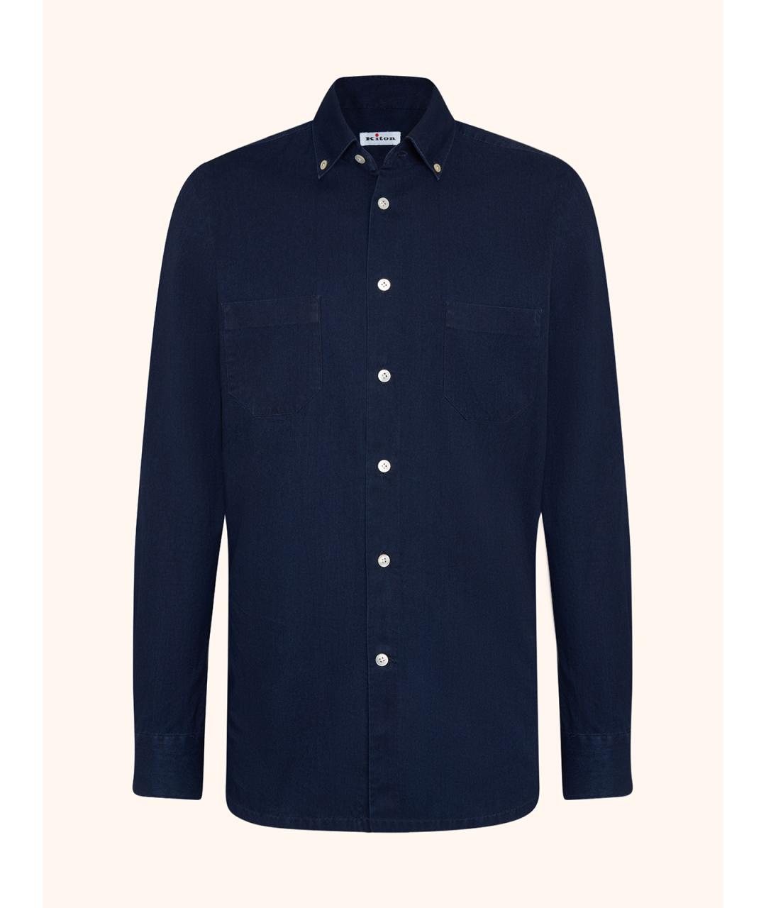 KITON Синяя хлопковая кэжуал рубашка, фото 4