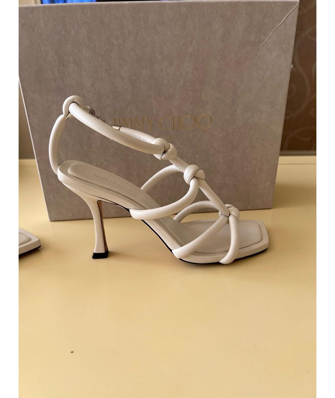 JIMMY CHOO Белые кожаные босоножки, фото 7