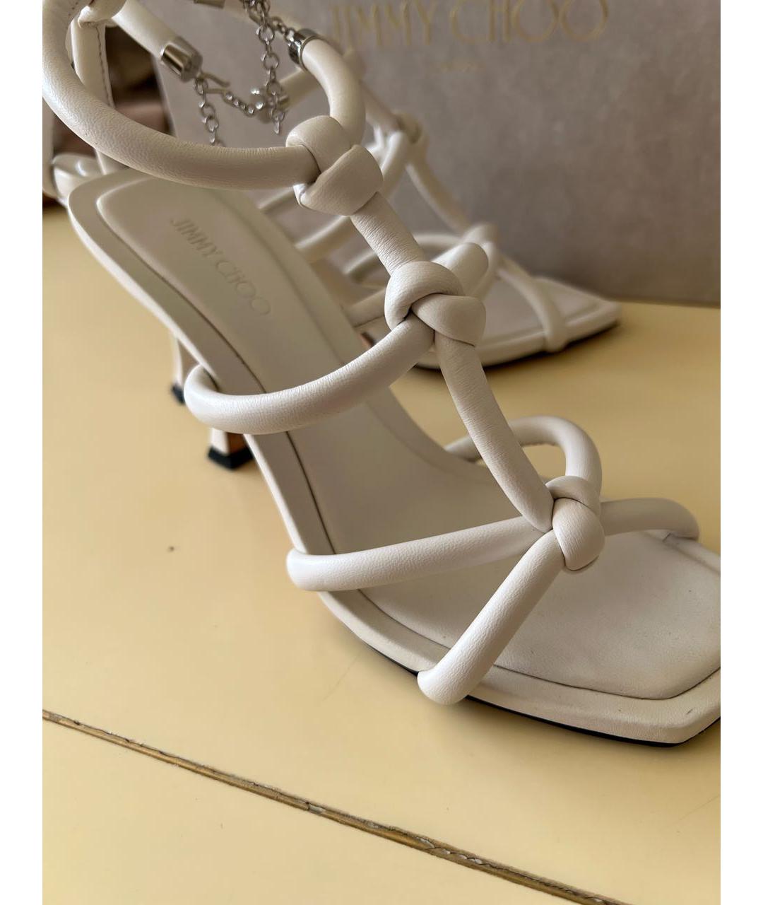 JIMMY CHOO Белые кожаные босоножки, фото 5